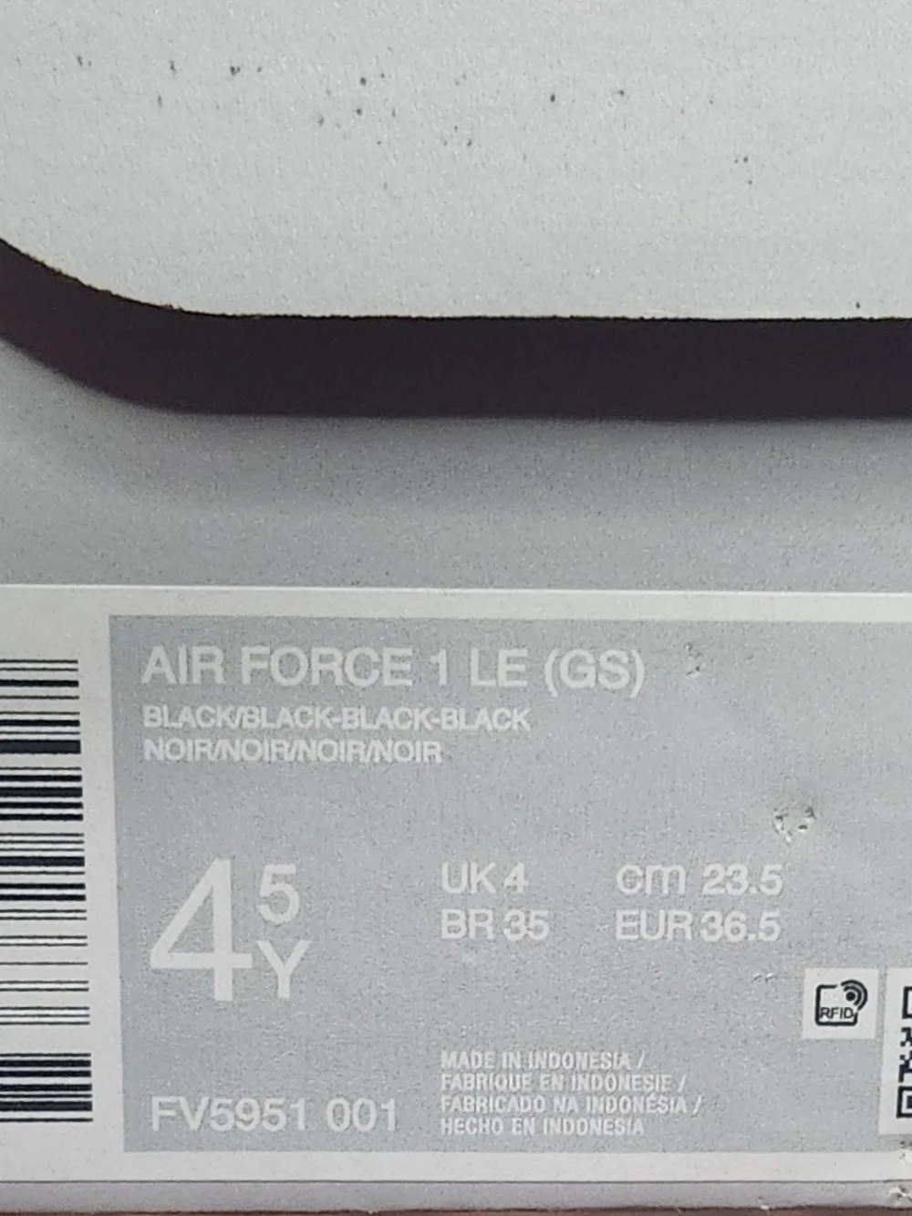 Nike Air Force 1 LE (GS) Low Sneakers -Triple Black NIB 4.5Y (GS) WOMENS SIZE 6